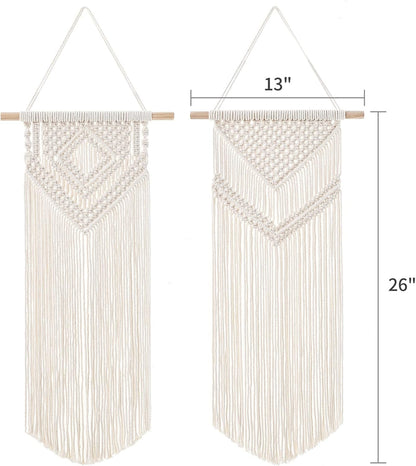 Dahey Small Macrame Wall Hanging 2 Pcs Woven Tapestry Wall Art Decor - Beautiful for Boho Home Bedroom Dorm College Classroom Decor, Apartment, Nursery, Party Decorations, 16.5" L x 10" W and 17.5"x 10"W
