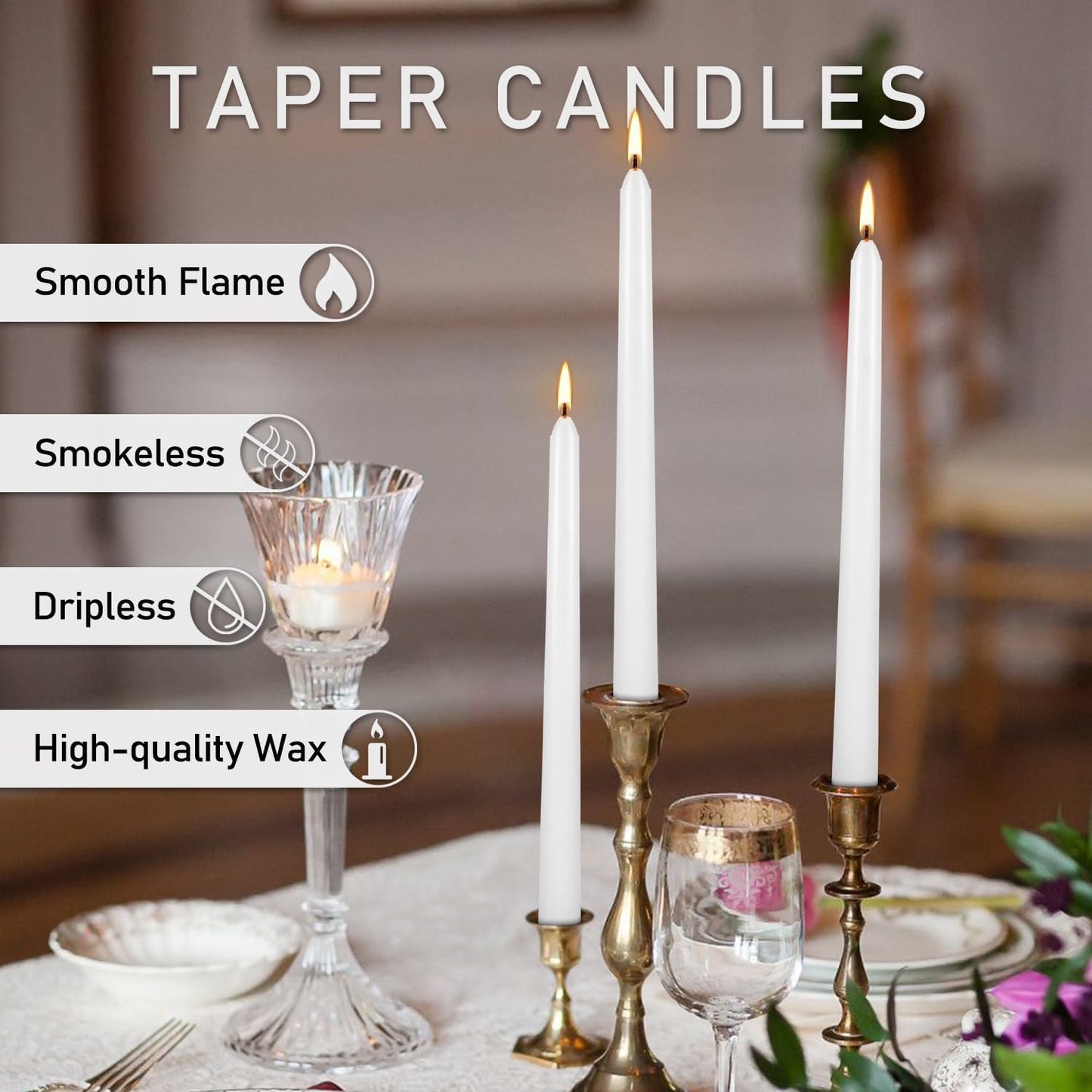 30-Pack 10-Color Taper Candles - 10 Inch Dripless & 10-Hour Burn｜Wedding/Birthday/Home Decor with Premium Wax