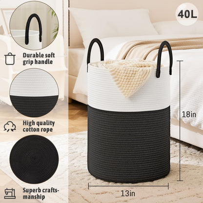 Artfeel Laundry Basket,Woven Cotton Rope Laundry Hamper,60L for Decor Storage of Dirty Clothes,Toys and Blankets in Bathroom,Baby Room and Living Room