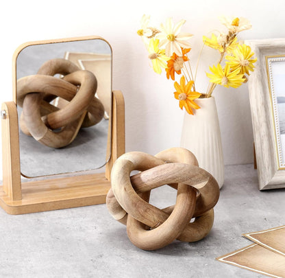 Yalikop 3 Link Wood Knot Decor Rustic Home Décor Accents Hand Carved Coffee Table Decoration, Boho Chain Link Decoration, Modern Shelf, Rustic Objects for Home Living Room Bedroom(White)