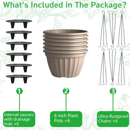 FGstyle Hanging Planters 10 Inch, 4 Pcs Self Watering Pots for Indoor Plants,Plastic Hanging Basket with Soil Elevator and 20" Chain for Home Garden Porch Balcony Patio Decor(Black)