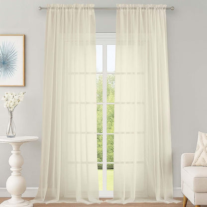 OWENIE Sheer Curtains 84 inches Long 2 Panels Set for Living Room/Bedroom, Rod Pocket Voile Sheer Panel Drapes, White, 2pcs, Each 42" W x 84" L - Colors B