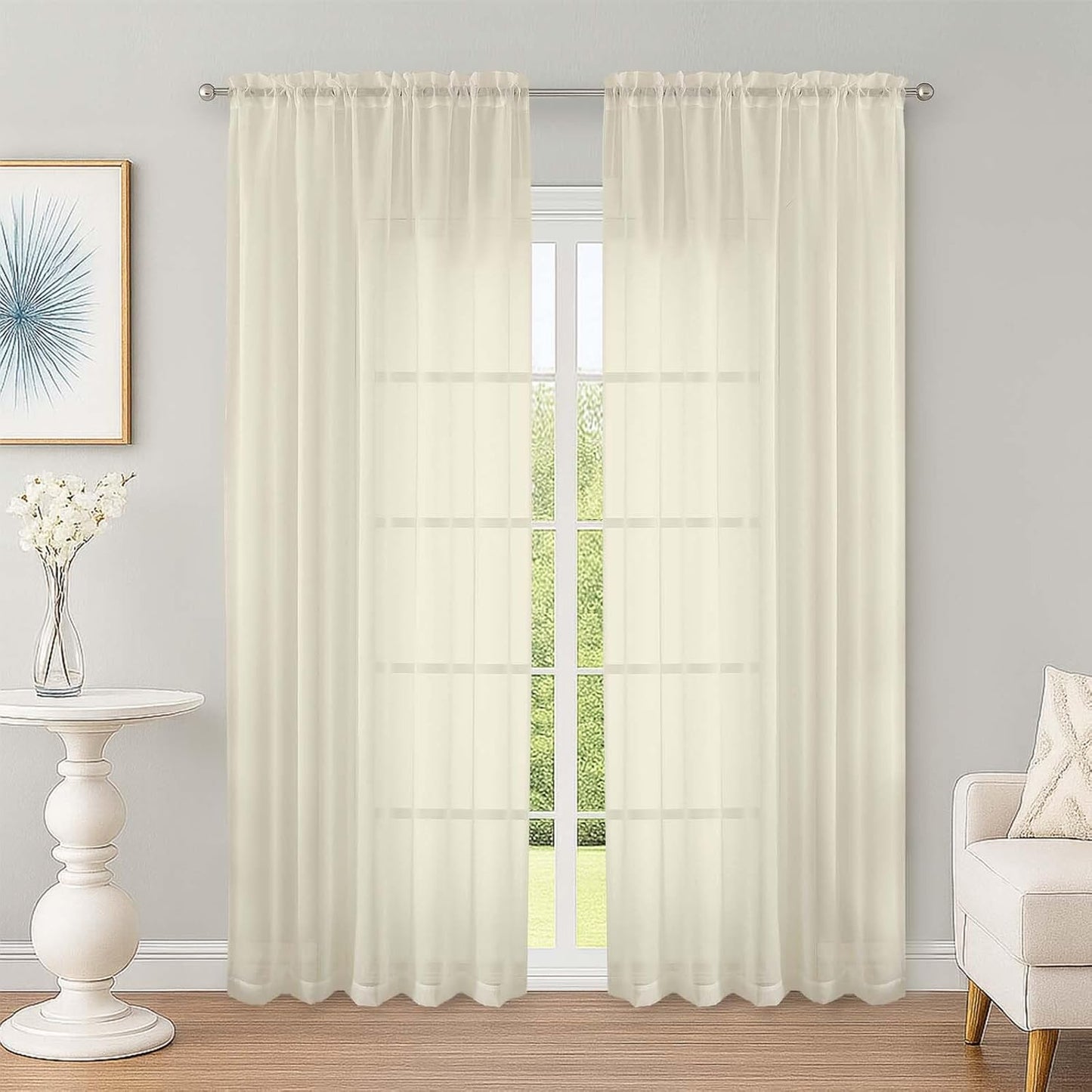 OWENIE Sheer Curtains 84 inches Long 2 Panels Set for Living Room/Bedroom, Rod Pocket Voile Sheer Panel Drapes, White, 2pcs, Each 42" W x 84" L - Colors B