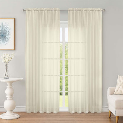 OWENIE Sheer Curtains 84 inches Long 2 Panels Set for Living Room/Bedroom, Rod Pocket Voile Sheer Panel Drapes, White, 2pcs, Each 42" W x 84" L - Colors B