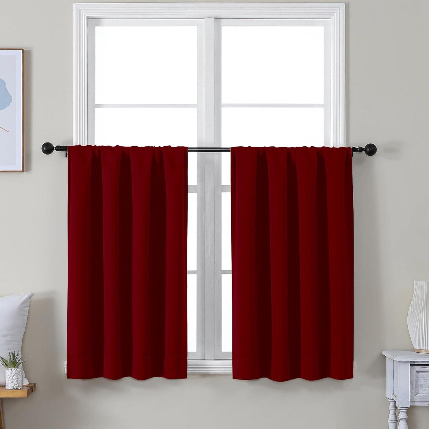 Simplebrand Ava Sage Green Blackout Curtains for Bedroom 63 Inch Length 2 Panels Set, Solid Thermal Insulated Energy Saving Rod Pocket Window Treatment Curtains Blackout Drapes, W40 x L63 Inch, Sage - Colors B