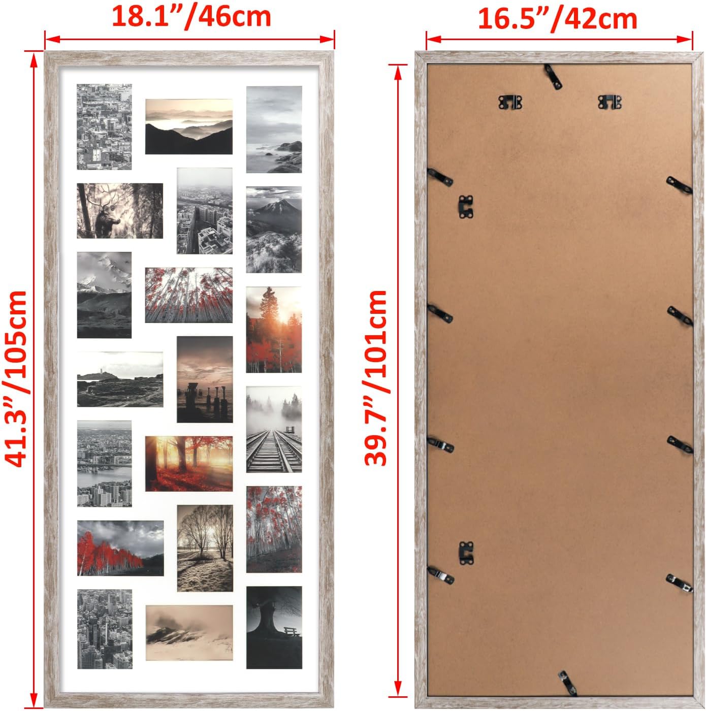 QUTREY 20 Opening 4x6 Collage Picture Frame Set of 2, 18.1x41.3 inches Black Multiple Frames Display 4 by 6 inch Photos with Mat for Wall Hanging