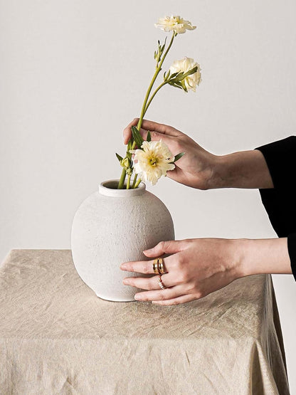 Large White Ceramic Vase - 9.8 Inch Rustic Farmhouse Flower Vase for Home Decor, Minimalist Tall Vases for Living Room, Table, Bathroom, Holiday & Weddings (Sandstone White)