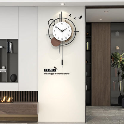 Wall Clock for Living Room Decor Decorative Wall Clock with Pendulum Silent Quartz Battery Operated Black Metal Large Clock for Dining Room,Kitchen,Home,Bathroom,Bedroom,13.8x21.3 in