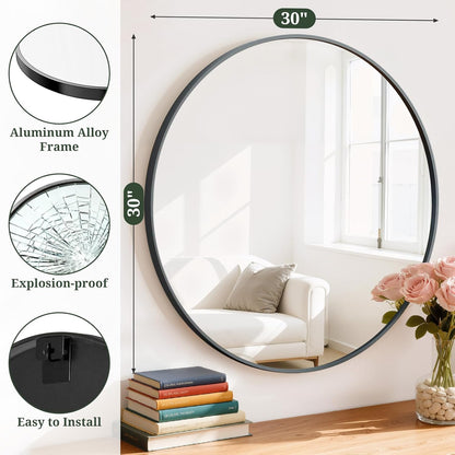 Round Wall Mirror 30 Inch Gold Vanity Mirror with Metal Frame, Modern Circle for Bathroom, Entryway, Bedroom, Living Room, Wall Mounted Decorative Mirrors