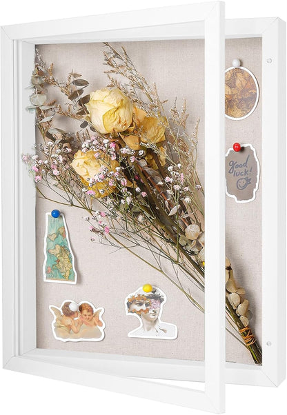 Califortree 8x10 Shadow Box Frame with Linen Back - Sturdy Rustic Memory Display Case of Flower, Pictures, Medals and More, White