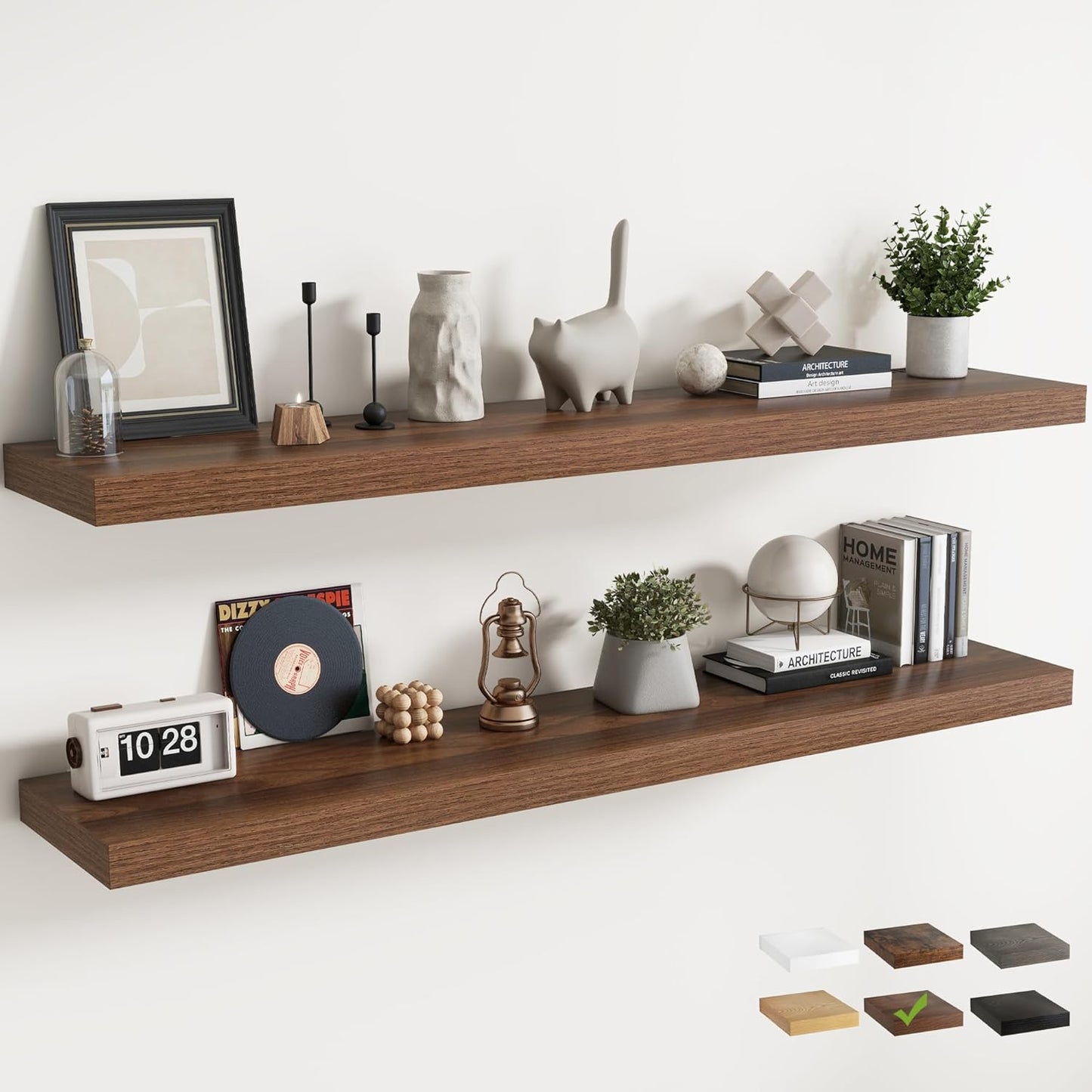72 Inch Long Floating Shelves for Wall Set of 2, 12"D Wood Grain Bathroom Shelves with Invisible Brackets, Easy Install Engineered Wood Storage Shelves for Kitchen, Living Room, Bedroom, Black Finish