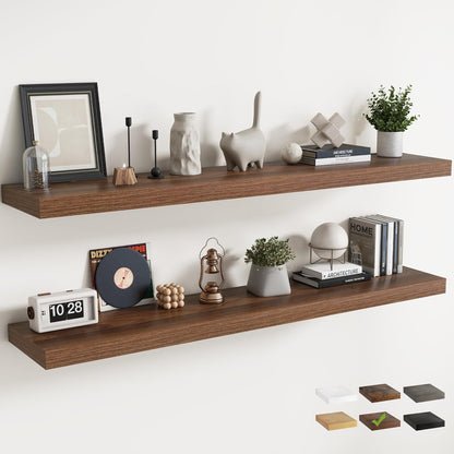 72 Inch Long Floating Shelves for Wall Set of 2, 12"D Wood Grain Bathroom Shelves with Invisible Brackets, Easy Install Engineered Wood Storage Shelves for Kitchen, Living Room, Bedroom, Black Finish