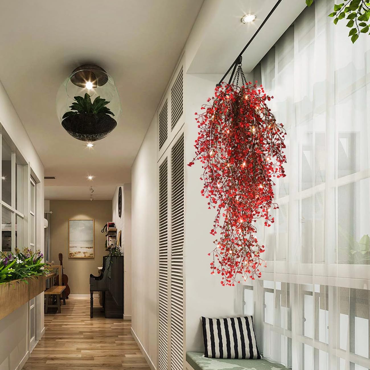 RECUTMS Fake Hanging Plants Artificial Ferns for Outdoor Hanging Faux Plants Vine Ivy Faux Fern Hanging Vines Wall Plants for Home Garden Party Wedding Decor (White 4P)