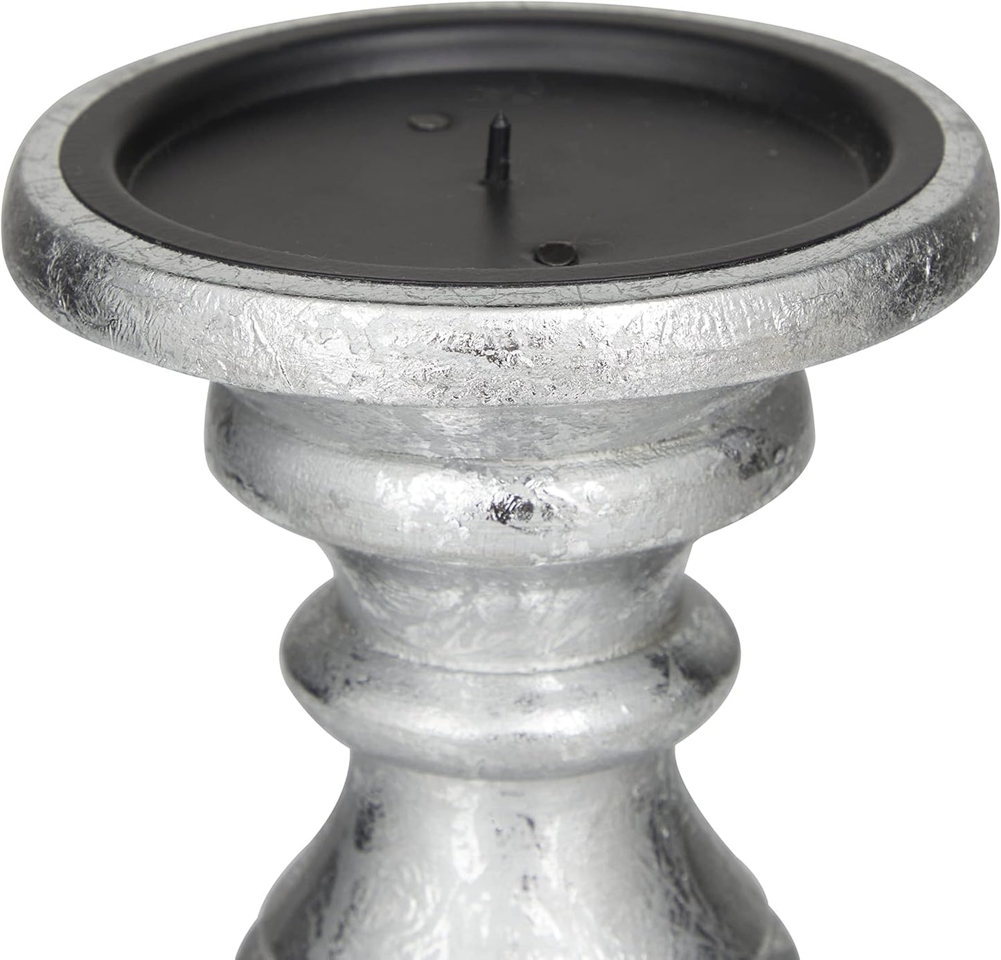 Deco 79 Mango Wood Decorative Candle Holder Distressed Turned Pillar Candle Stand, Set of 3 Candlestick Holder 6", 8", 10"H, Light Blue