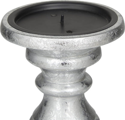 Deco 79 Mango Wood Decorative Candle Holder Distressed Turned Pillar Candle Stand, Set of 3 Candlestick Holder 6", 8", 10"H, Light Blue