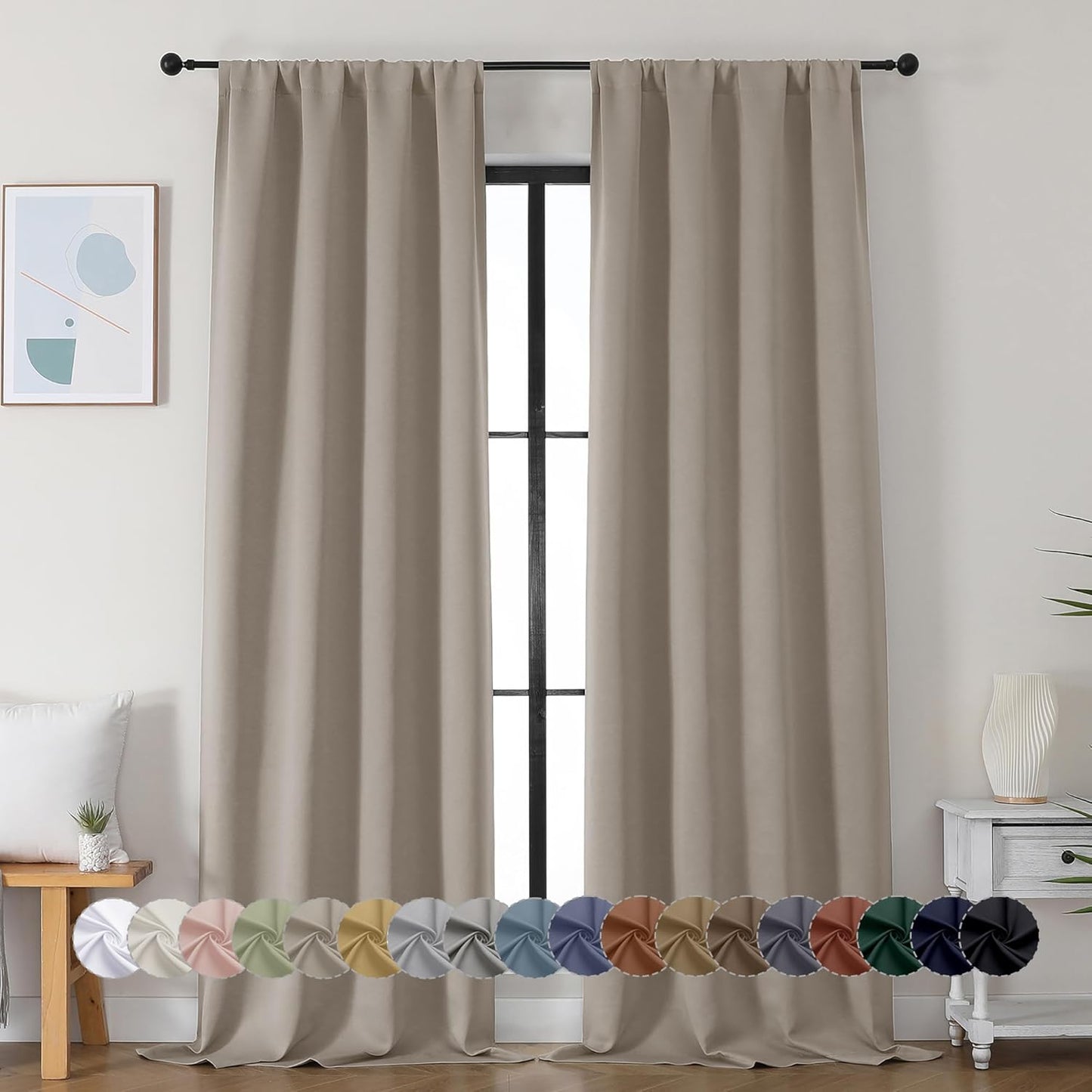 Simplebrand Ava Sage Green Blackout Curtains for Bedroom 63 Inch Length 2 Panels Set, Solid Thermal Insulated Energy Saving Rod Pocket Window Treatment Curtains Blackout Drapes, W40 x L63 Inch, Sage - Colors C