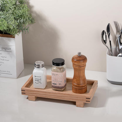Decorative Tray Small Pedestal Stand Farmhouse Bathroom Decor Wooden Riser Display Stand for Vanity, Kitchen Countertop, Sink, 9.4 * 4.7 Brown