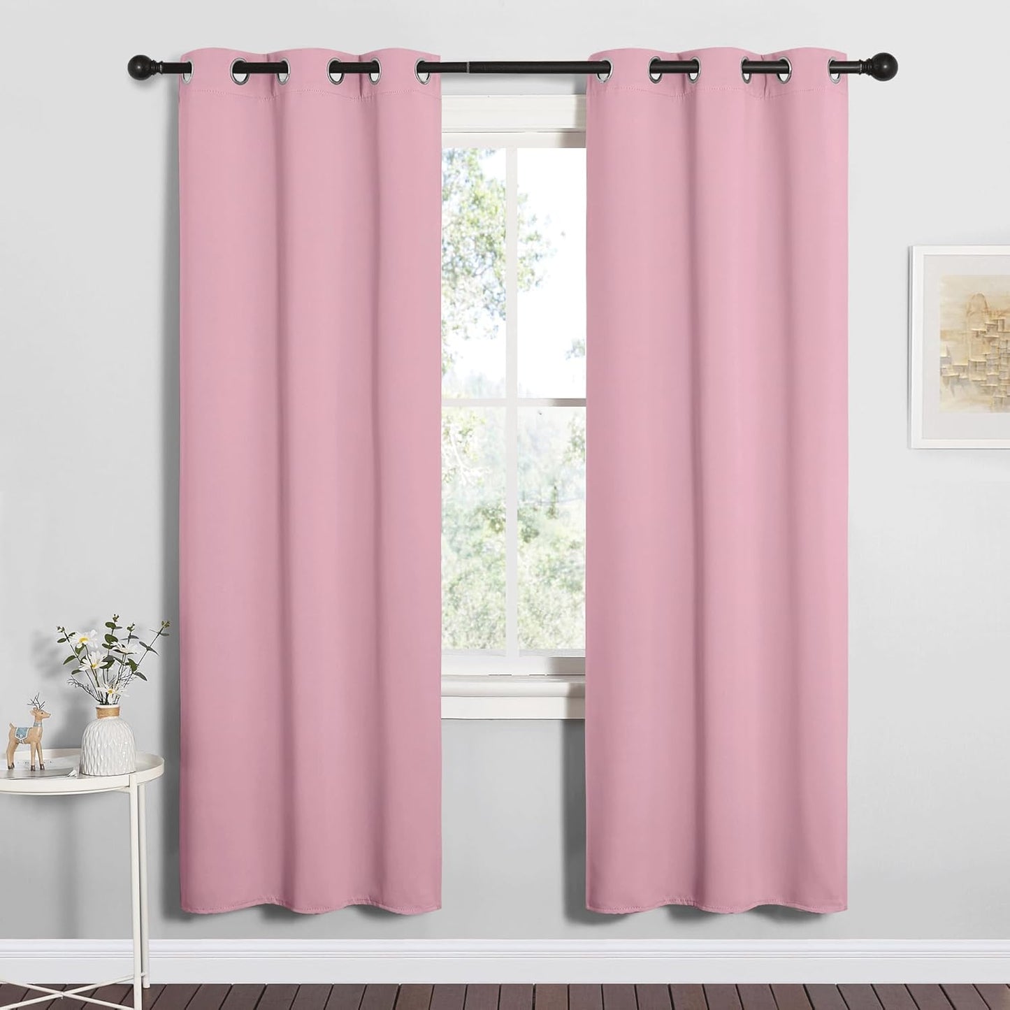 NICETOWN Halloween Pitch Black Solid Thermal Insulated Grommet Blackout Curtains/Drapes for Bedroom Window (2 Panels, 42 inches Wide by 63 inches Long, Black) - Colors A