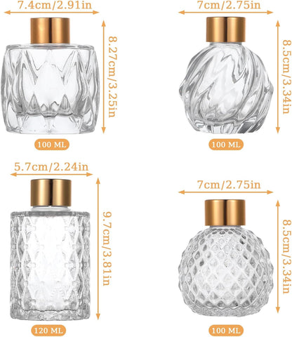 4 Piece Reed Diffuser Set, 3.5-4.2oz Empty Bottles and 20 Reed Sticks, Unique Design for Home and Office
