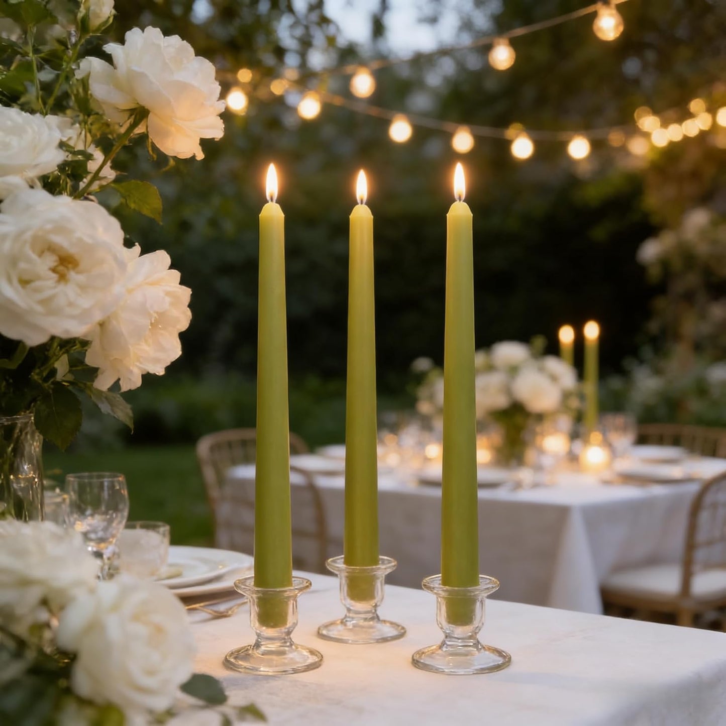 12-Pack Olive Green Taper Candles, 10 Inch Unscented Dripless Candlesticks, Long-Lasting Burn Time of 7-8 Hours, Perfect for Christmas Home Décor Spring and St. Patrick's Day