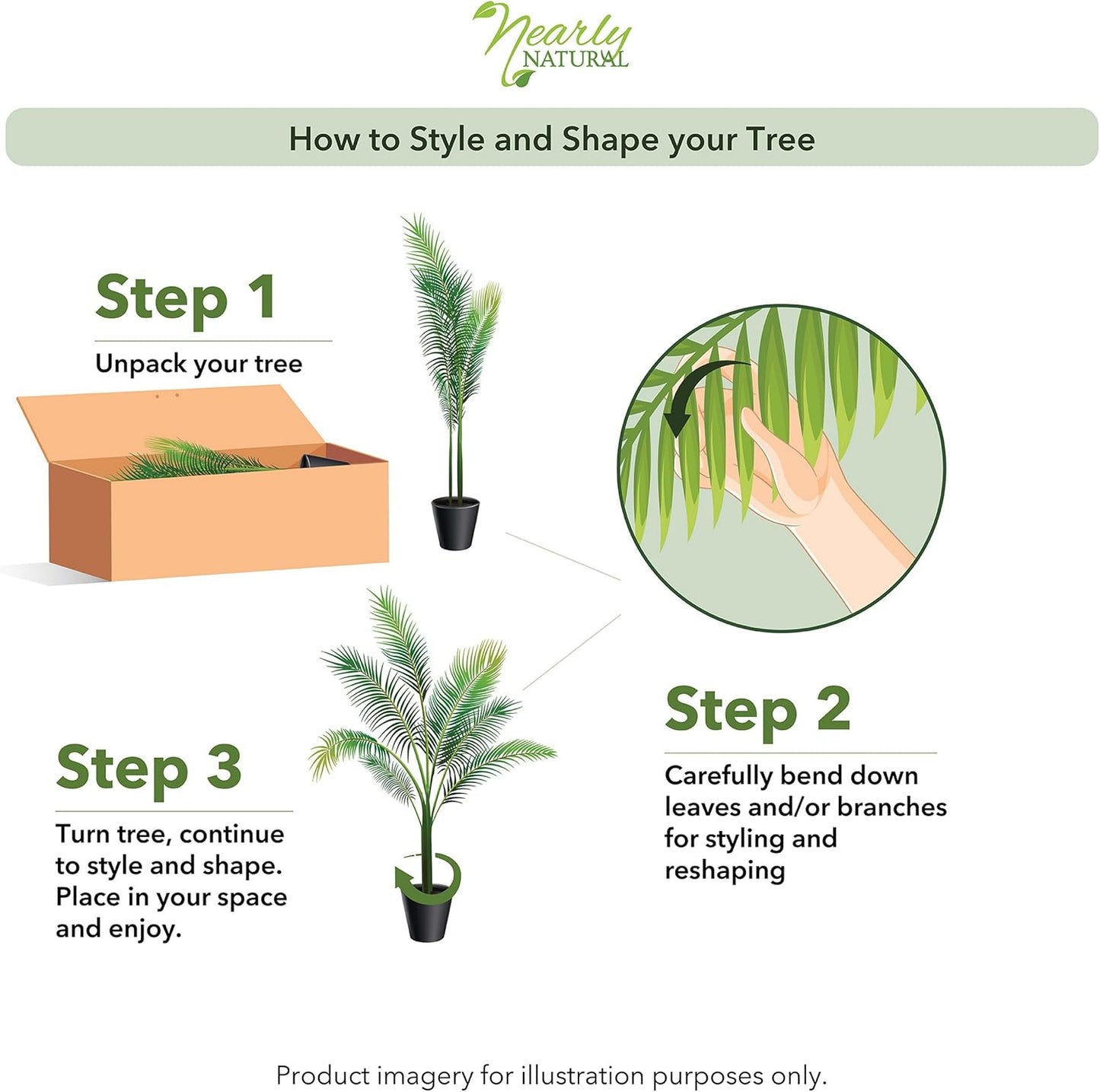 Nearly Natural 6.5ft Artificial Golden Cane Palm Tree, Lifelike Silk Indoor Palm With Three Textured Trunks Flexible Fronds Nursery Planter, Low Maintenance
