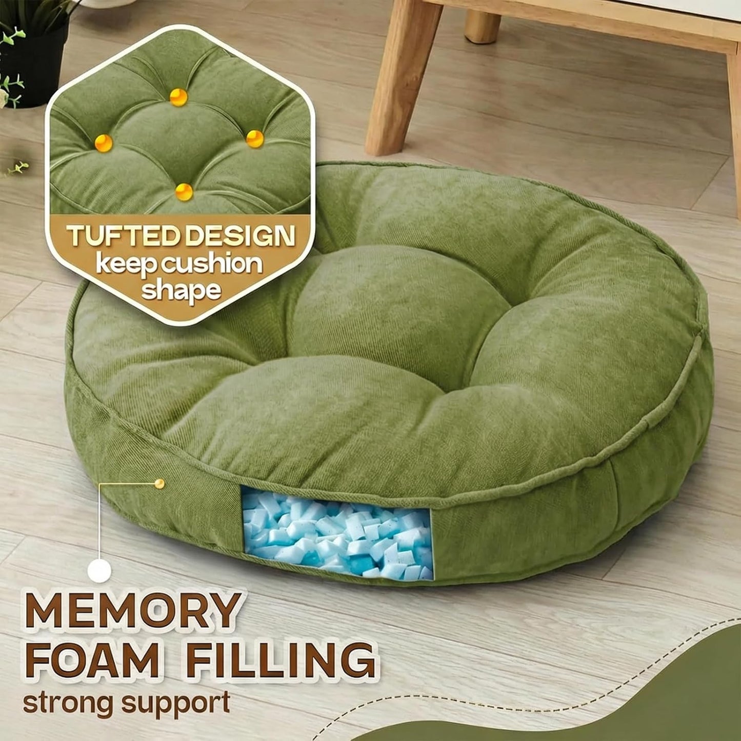 1 MIDDLE ONE Floor Pillow Set of 2, Memory Foam Floor Cushions for Adults, Large Meditation Pillow for Sitting, 22 x 22 Inches (Square | Grey)