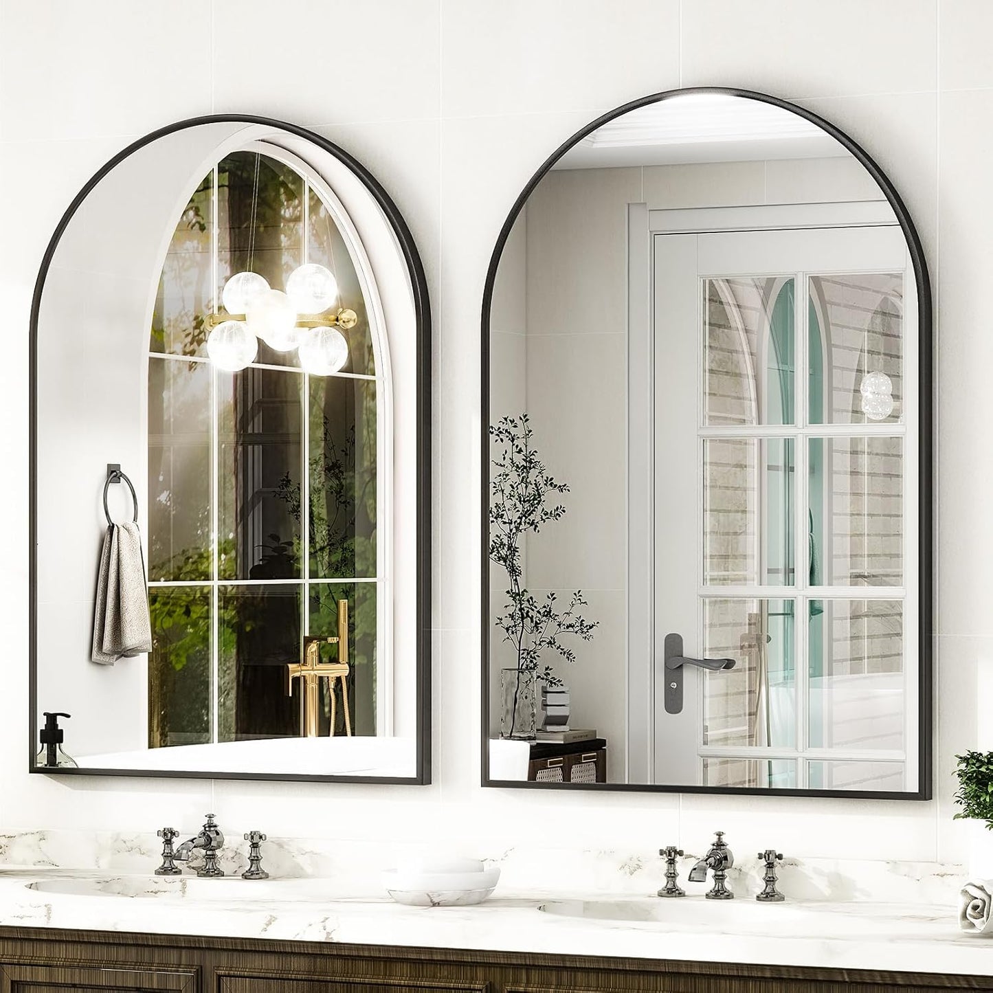 HARRITPURE Arched Wall Mirror 24"x36" – Black Metal Frame Vanity Mirrors for Bedroom, Entryway, Living Room Decor