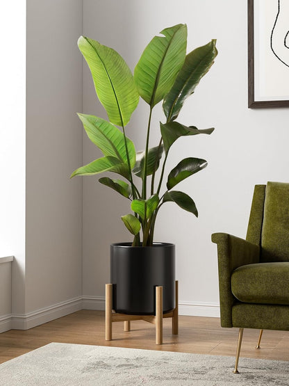 LE TAUCI 12 Inch Pot for Plants, Ceramic Planters for Indoor Plants, Mid-Century Modern Cylinder Flower Pots with Drainage Hole, Fits Fiddle Leaf Fig & Monstera, Home Decor, White
