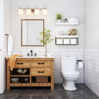 QEEIG Bathroom Shelves Over Toilet - Wall Mounted Floating Shelves Toilet Paper Storage Small Farmhouse Decor Shelf 16 inch Set of 3, Rustic Brown (019-BN3)