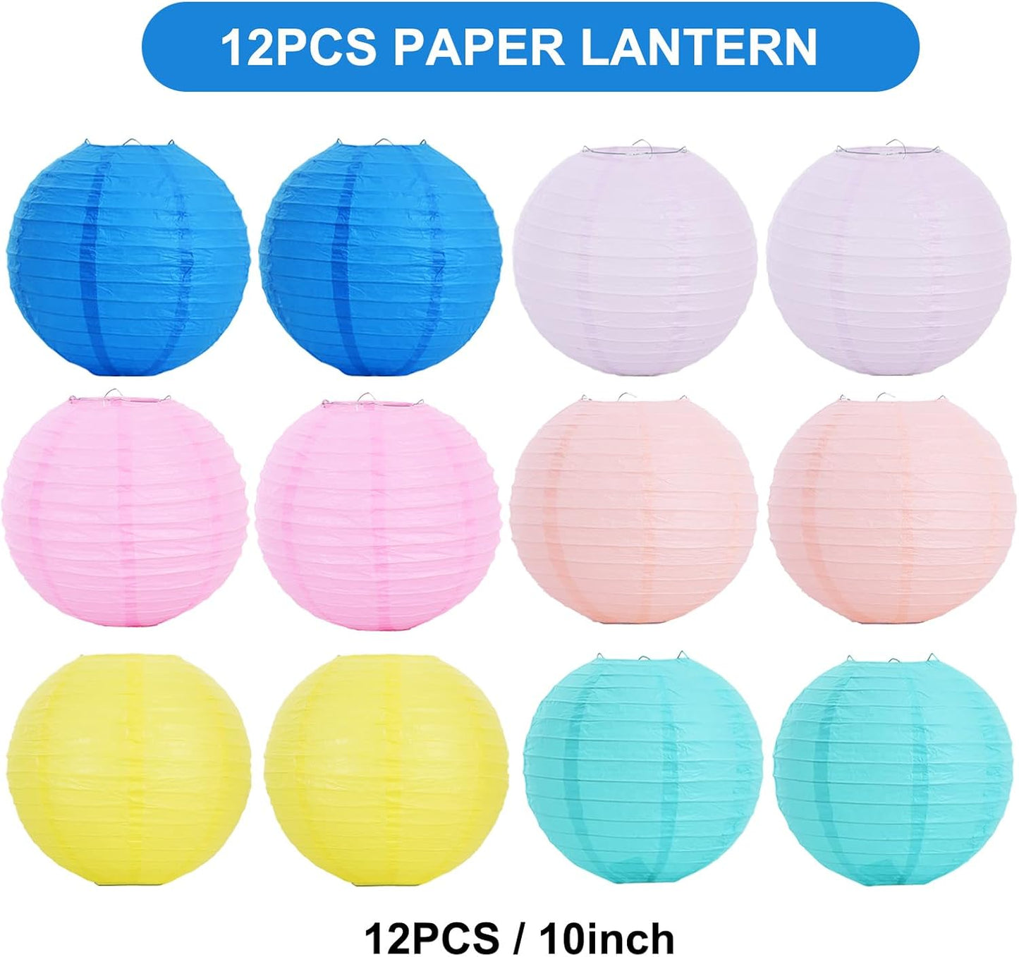 BEISHIDA 10Pcs White Paper Lanterns Decorative Chinese/Japanese Hanging Round Paper Lanterns Lamp for Birthday, Wedding, Christmas, Bridal, Home Decor, Party Decoration(Size of 4”, 6”, 8”, 10”)