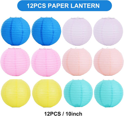 BEISHIDA 10Pcs White Paper Lanterns Decorative Chinese/Japanese Hanging Round Paper Lanterns Lamp for Birthday, Wedding, Christmas, Bridal, Home Decor, Party Decoration(Size of 4”, 6”, 8”, 10”)
