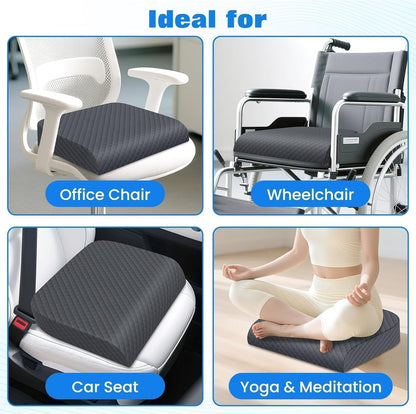 Seat Cushion, Memory Foam Chair Pad for Sciatica & Hip Pain Relief, Non-Slip Cushion for Office, Home, Car, Large Desk Chair Cushion, Washable Cover & Handle, Large, Black