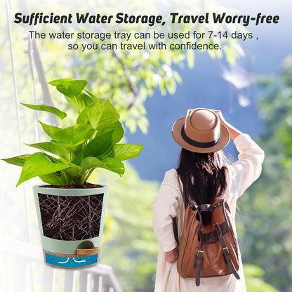 YNNICO Indoor Self Watering Planters with Drainage Holes and Saucers, 8, 7, 6.5, 6, 5.5, 5 Inches, Black, 6 Pots