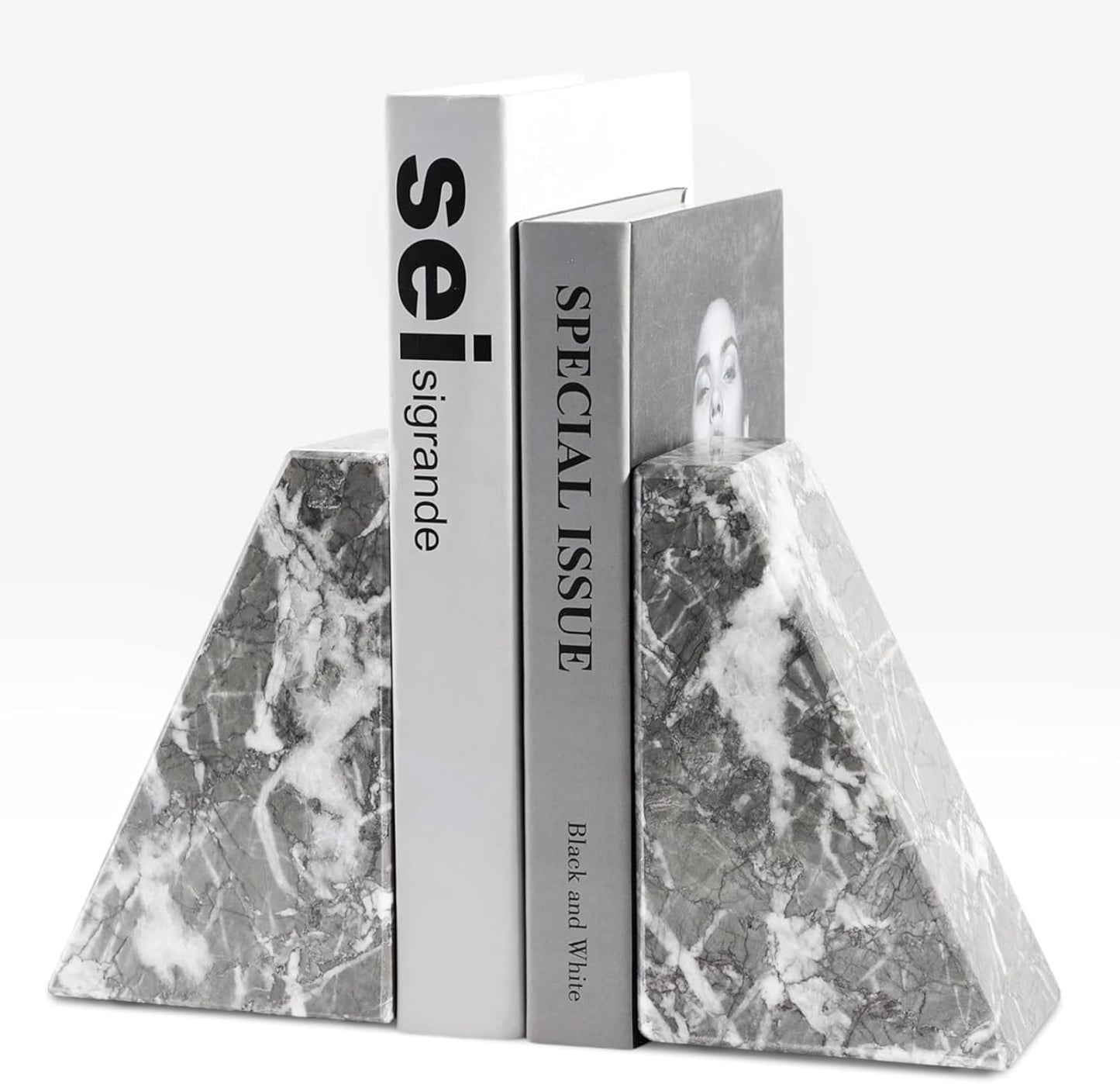 Karibiber Travertine Bookends for Heavy Books, Marble Decorative Bookends for Shelves, Heavy-Duty Stone Book Ends for Hardback Book & Cookbooks, Unique Book Stopper & Holder, Travertino Italy