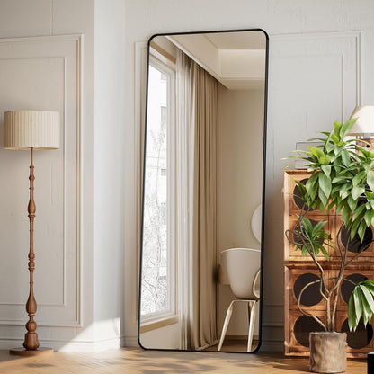 XRAMFY 56"x21" Floor Full Length Mirror Standing Full Body Rounded Corner Rectangle Mirrors with Stand Hanging Wall Mounted Leaning Bedroom Living Room Bedroom Cloakroom,Gold