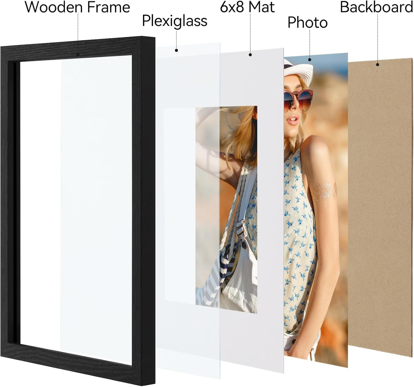 Vittanly 11x14 Picture Frame, Display Pictures 8x10 with Mat or 11x14 without Mat, Photo Frame for Wall Mounting, Black, 1 Pack - Colors A