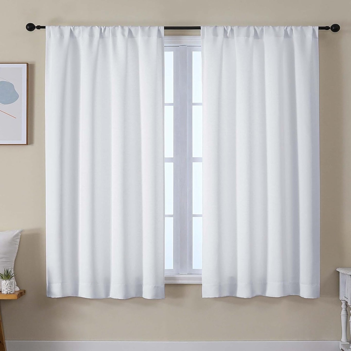 Simplebrand Ava Sage Green Blackout Curtains for Bedroom 63 Inch Length 2 Panels Set, Solid Thermal Insulated Energy Saving Rod Pocket Window Treatment Curtains Blackout Drapes, W40 x L63 Inch, Sage - Colors C