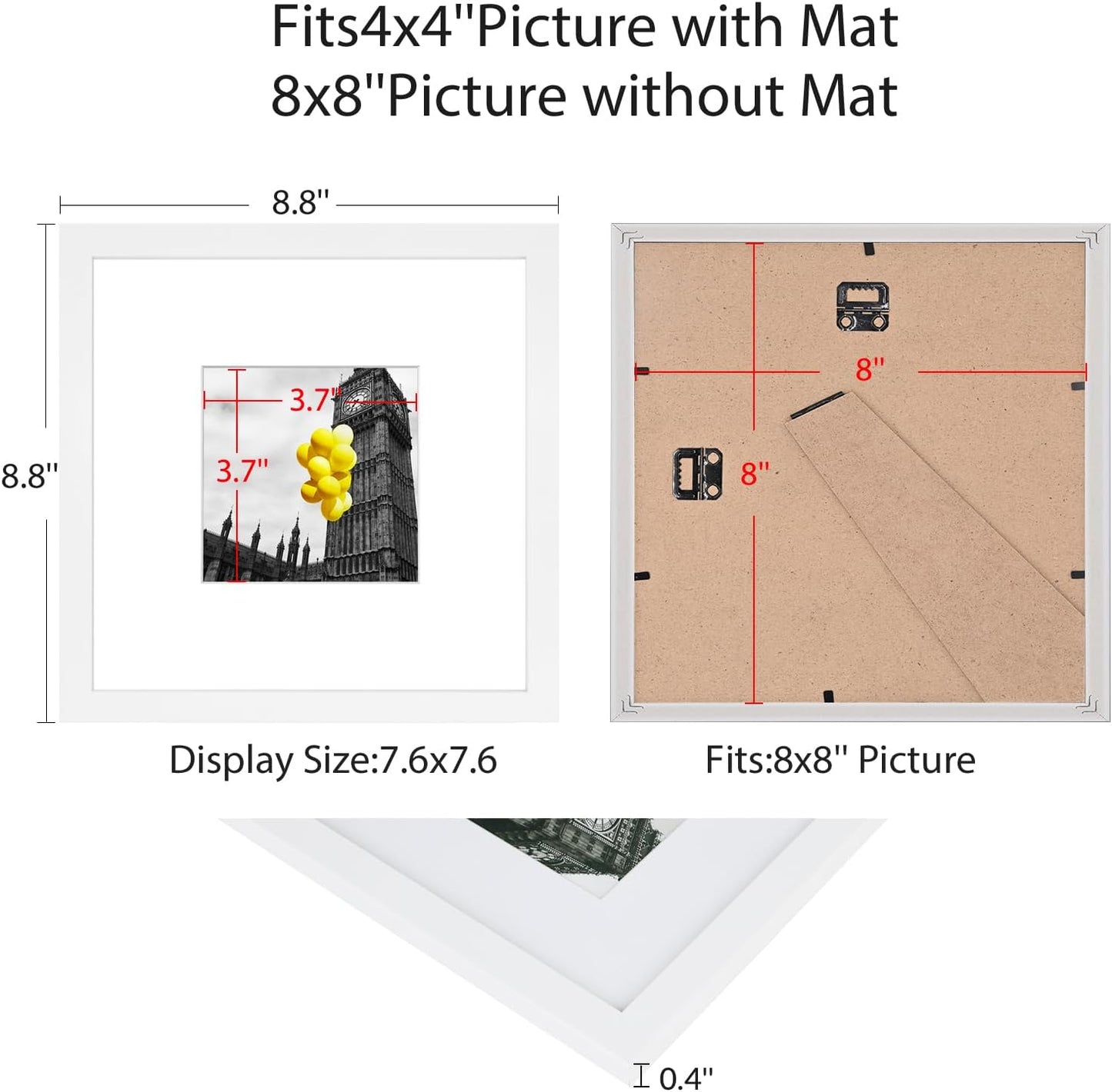 12x12 Picture Frame Set of 9, Display Pictures 8x8 with Mat or 12x12 without Mat, Multi Collage Gallery Square Photo Frames for Wall or Tabletop, Black