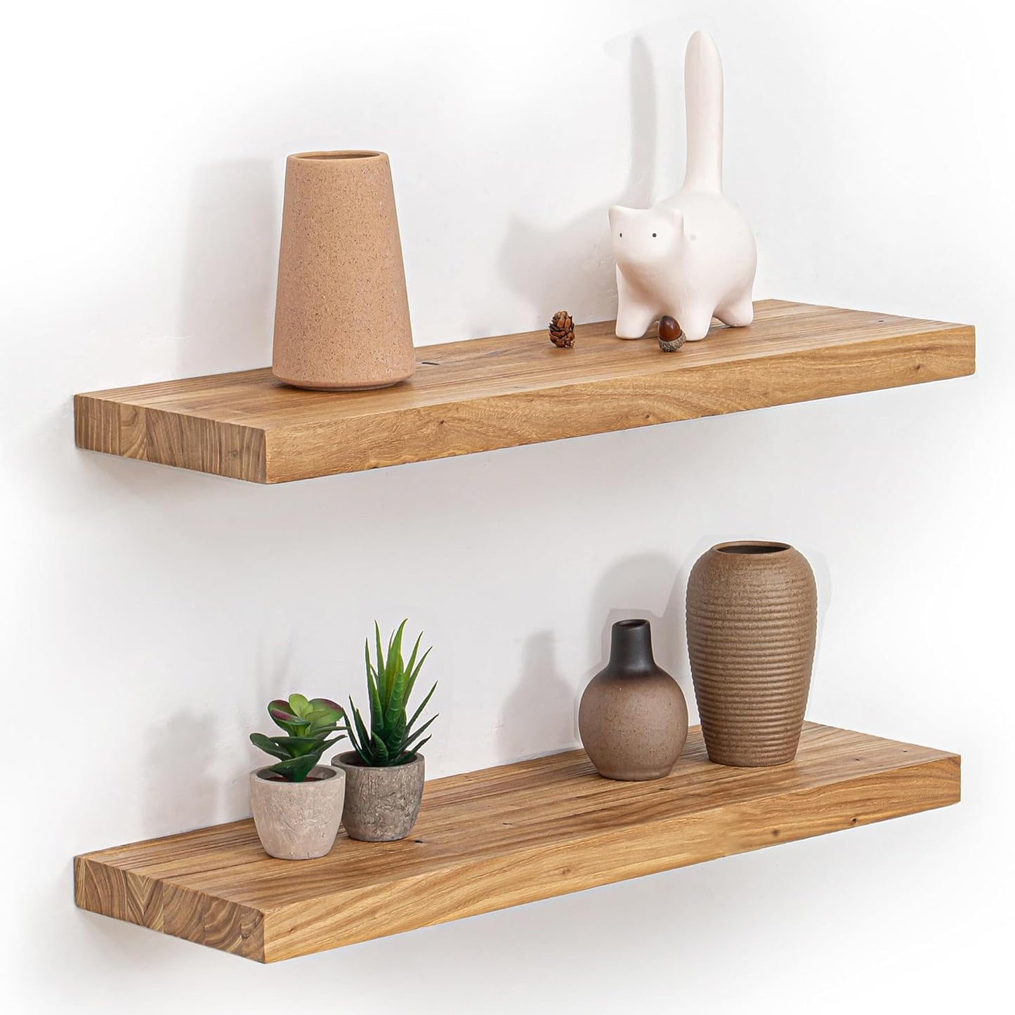Floating Shelves 36 Inches Long - 8 Inch Deep Rustic Premium Solid Pine Wood for Storage - Farmhouse Wall Mounted for Living Room - Heavy-Duty Metal Bracket - 36" W x 8" D - Set of 2 - White Color