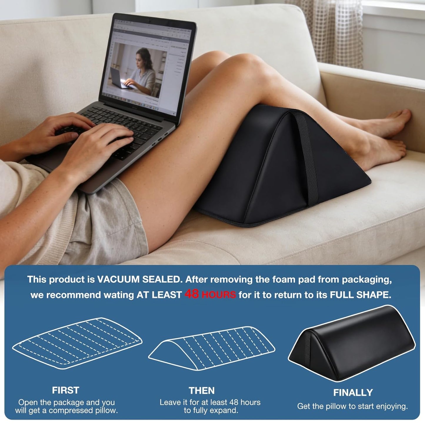 Noverlife 3/4 Round Massage Table Bolster Pillow with Strap Handle, 26 x 6 x 6 in PU Leather Massage Bolster for Under Legs, Cozy Positioning Support Pad for Knee Neck Back Pain Relief - Black