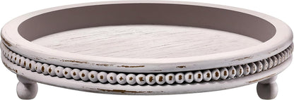 KULEDM Handmade Wooden Decorative Tray, Small Beaded Coffee Table Tray Decor, Sage Round Serving Tray for Coffee Table, Dining Room Table Entryway and Living Room Table