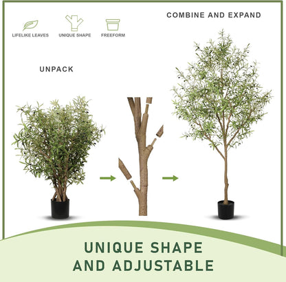 LYERSE Olive Trees Artificial Indoor - Faux Olive Tree 6ft - Fake Olive Tree with Olive Branches and Lifelike Fruits - Artificial Olive Tree for Modern Home Office House Living Room Decor Indoor
