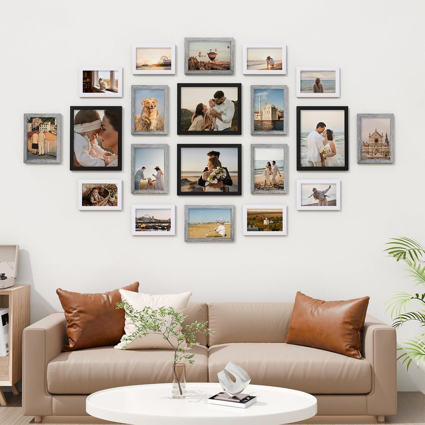 Vittanly 20 Pack Picture Frames Collage Wall Decor, Multi Sizes Including 4pcs 8x10, 8pcs 5x7 and 8pcs 4x6 Photo Frames, Gallery Frame Set for Wall or Tabletop Display, Black, Brown and Dark Grey