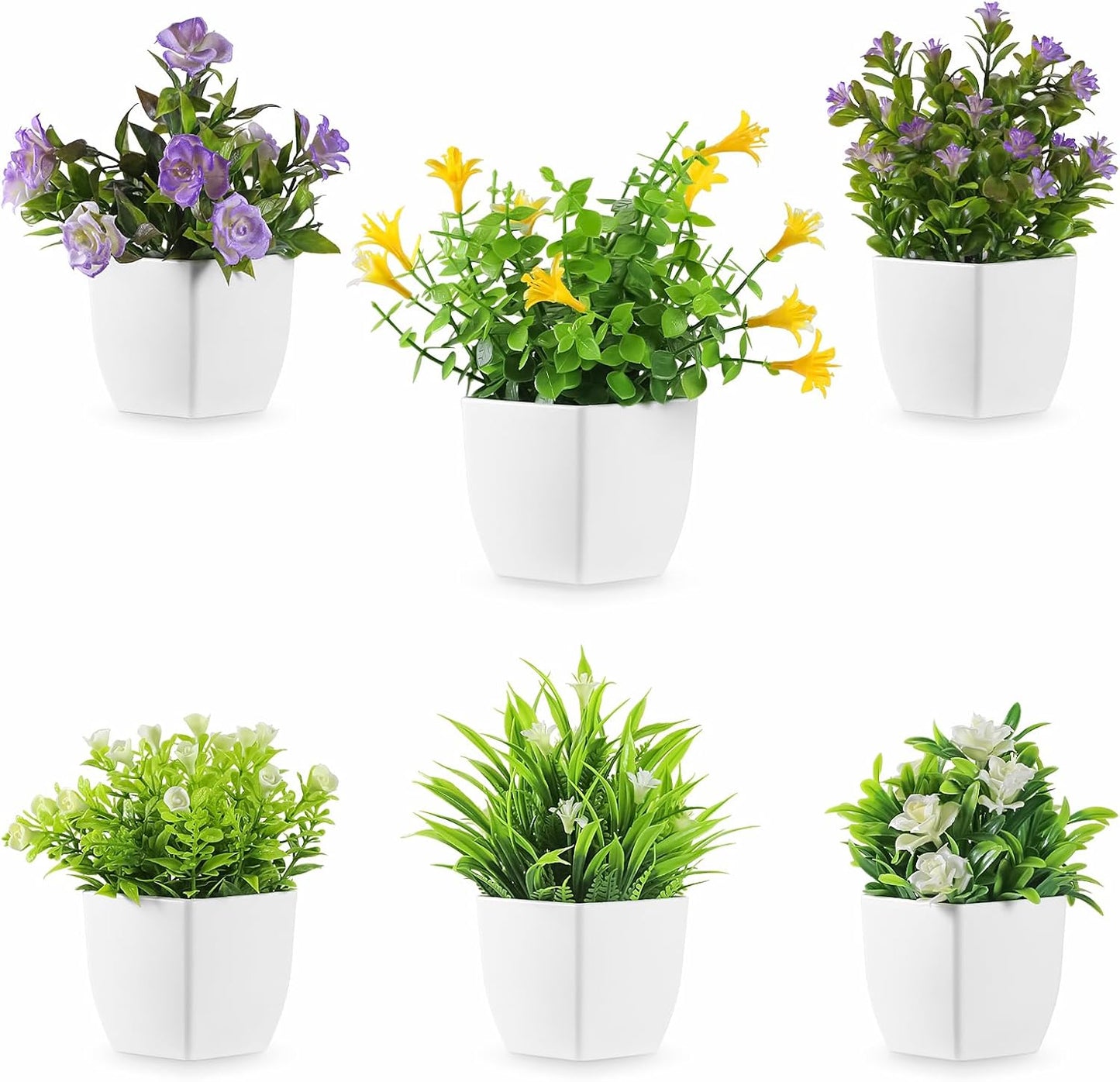 4pcs Fake Small Plants, Artificial Greenery Potted Plant for Home Office Decor, Small Faux Gray Grass Eucalyptus for Bathroom Plants Decoration, Mini Plant Potted Table Shelf Decoration