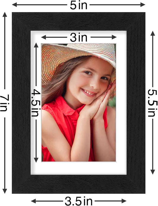 Vittanly 8x10 Picture Frames Set of 9, Shatter Resistant Plexiglass, Display 5x7 Pictures with Mat or 8x10 without Mat, Photo Frames for Wall or Tabletop, Engineered Wood, Black - Colors A