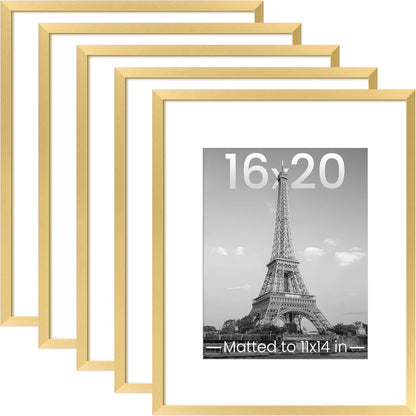 upsimples 11x14 Picture Frame Set of 5, Display Pictures 8x10 with Mat or 11x14 Without Mat, Wall Gallery Photo Frames, Black