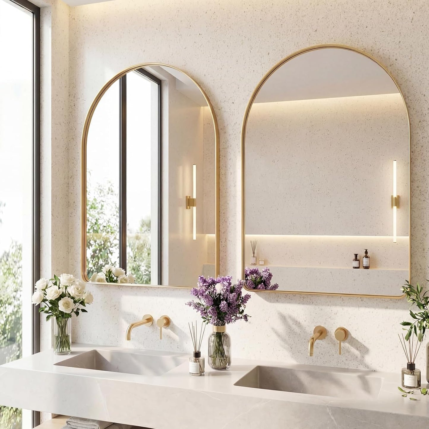 OLIXIS Arched Bathroom Mirror for Over Sink, 34x32 Inch Wall Mirror Arched Rounded Rectangle, Modern Wall Mount Vanity Mirror with Matte Metal Deep Framed, for Home Decor, Living Room, Black
