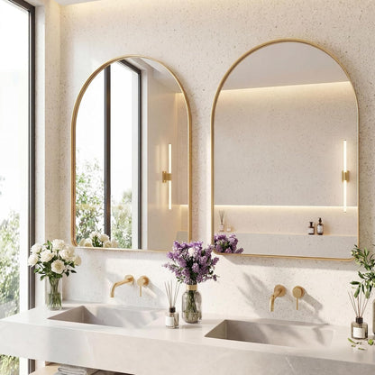 OLIXIS Arched Bathroom Mirror for Over Sink, 34x32 Inch Wall Mirror Arched Rounded Rectangle, Modern Wall Mount Vanity Mirror with Matte Metal Deep Framed, for Home Decor, Living Room, Black
