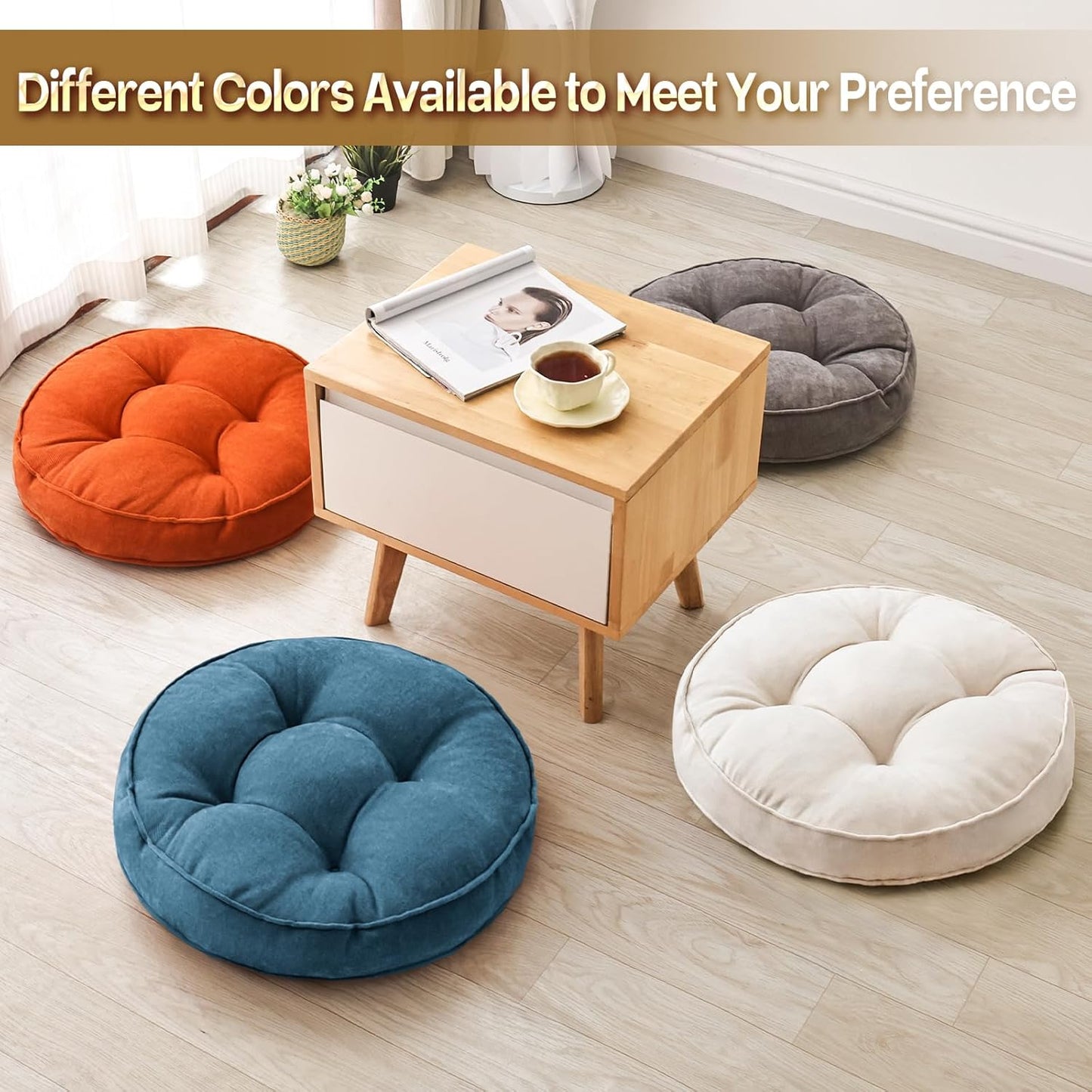 1 MIDDLE ONE Floor Pillow Set of 2, Memory Foam Floor Cushions for Adults, Large Meditation Pillow for Sitting, 22 x 22 Inches (Square | Grey)