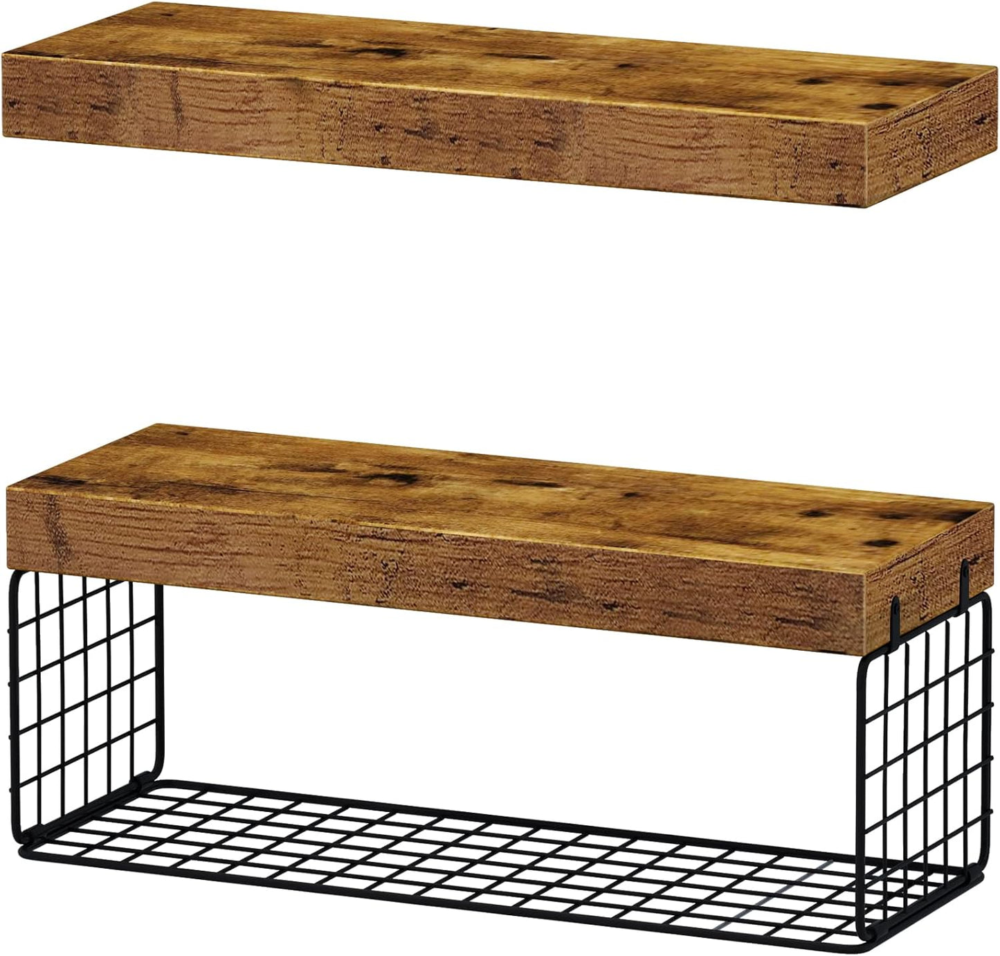 QEEIG Bathroom Shelves Over Toilet - Wall Mounted Floating Shelves Toilet Paper Storage Small Farmhouse Decor Shelf 16 inch Set of 3, Rustic Brown (019-BN3)